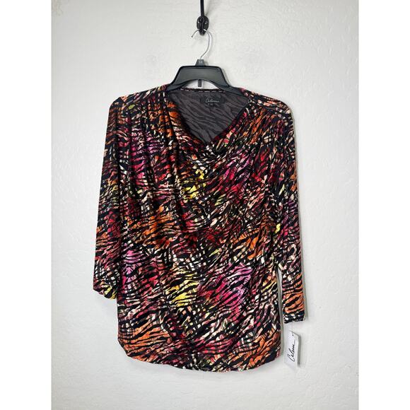 Calessa Color Animal Print Burnout Velvet Tunic Pullover Long Sleeves Top 1XL - Picture 1 of 3
